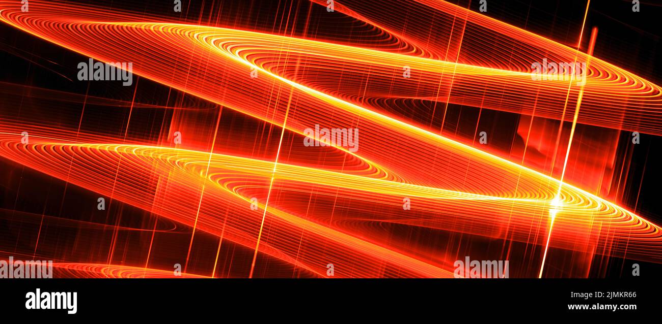 Fiery glowing new technology rippled waves in space, computer generated abstract background, 3d rendering Stock Photo