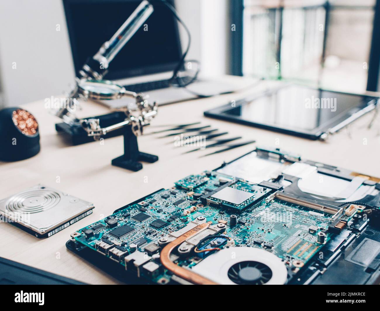 tech laboratory engineer workplace laptop parts Stock Photo - Alamy