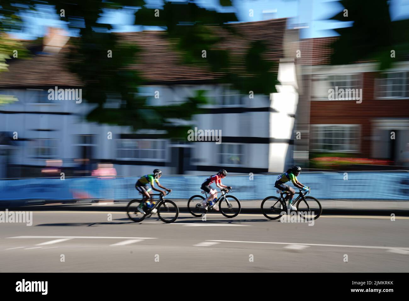 Riders including Jersey's Emily Bridson (centre) during the Women's Road Race in Warwick on day ten of the 2022 Commonwealth Games. Picture date: Sunday August 7, 2022. Stock Photo