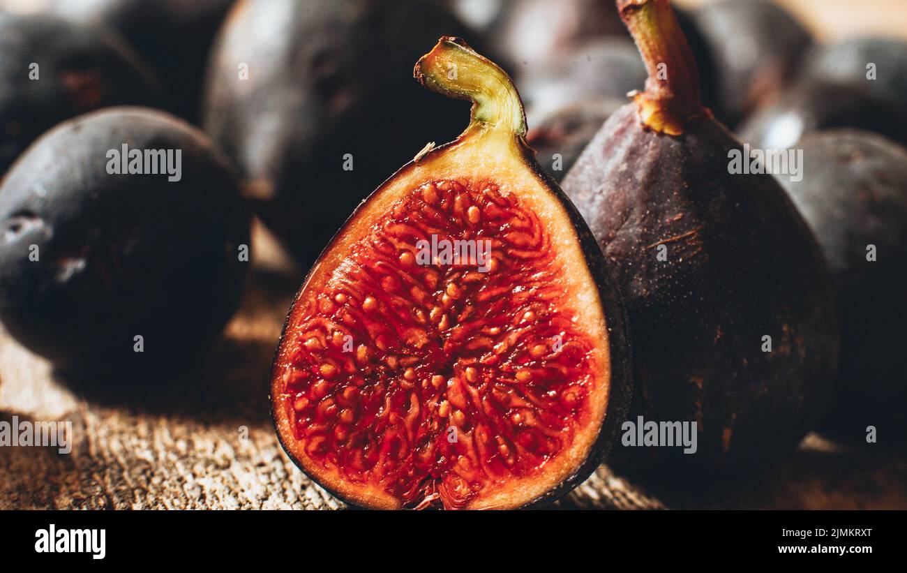 fall harvest healthy organic fruit juicy ripe fig Stock Photo