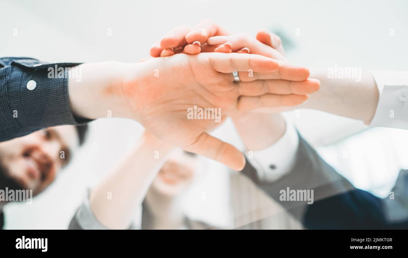 successful partnership cooperation team hand stack Stock Photo - Alamy