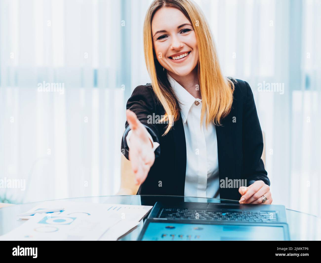 successful job interview female recruiter hand Stock Photo