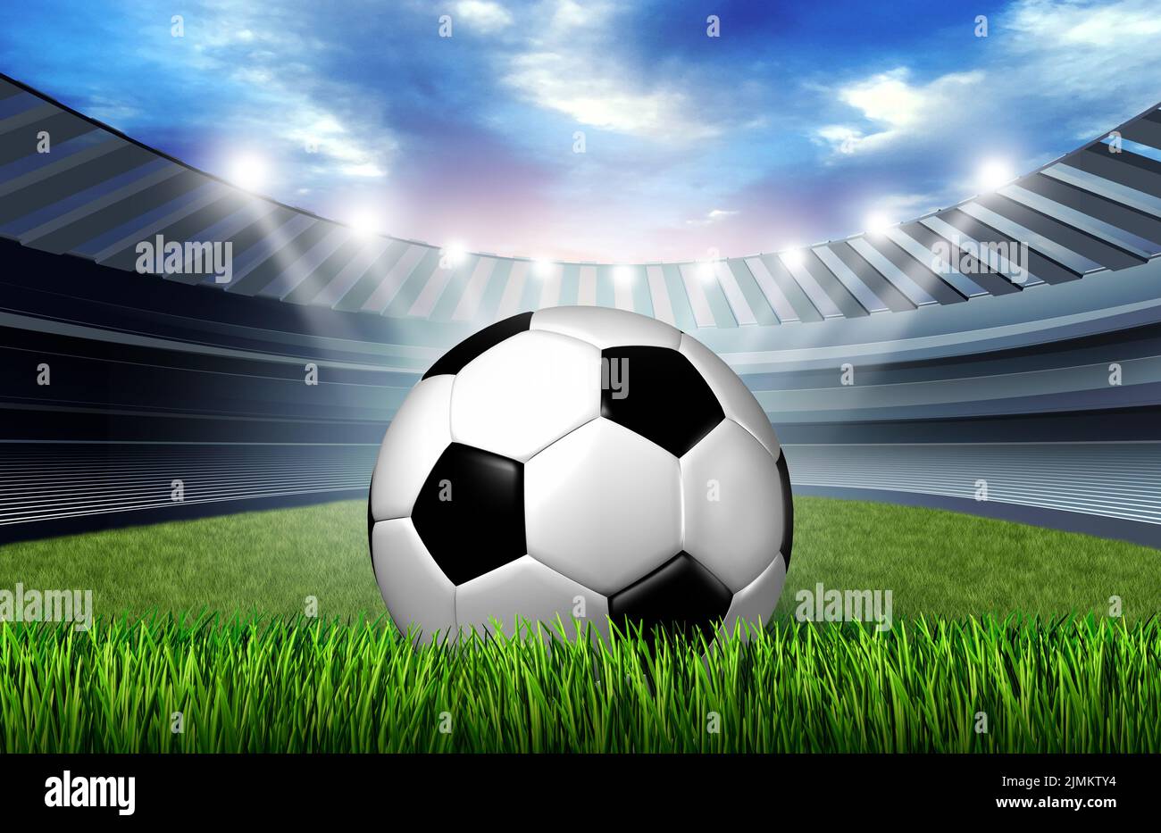 Soccer stadium ball and sports field as a sport arena or europeran football competition. Stock Photo