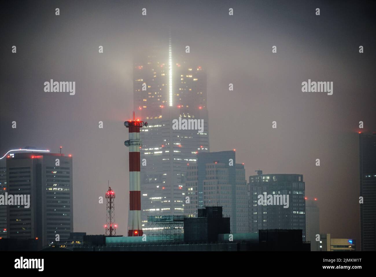 Shrouded in fog Yokohama Landmark Tower Stock Photo