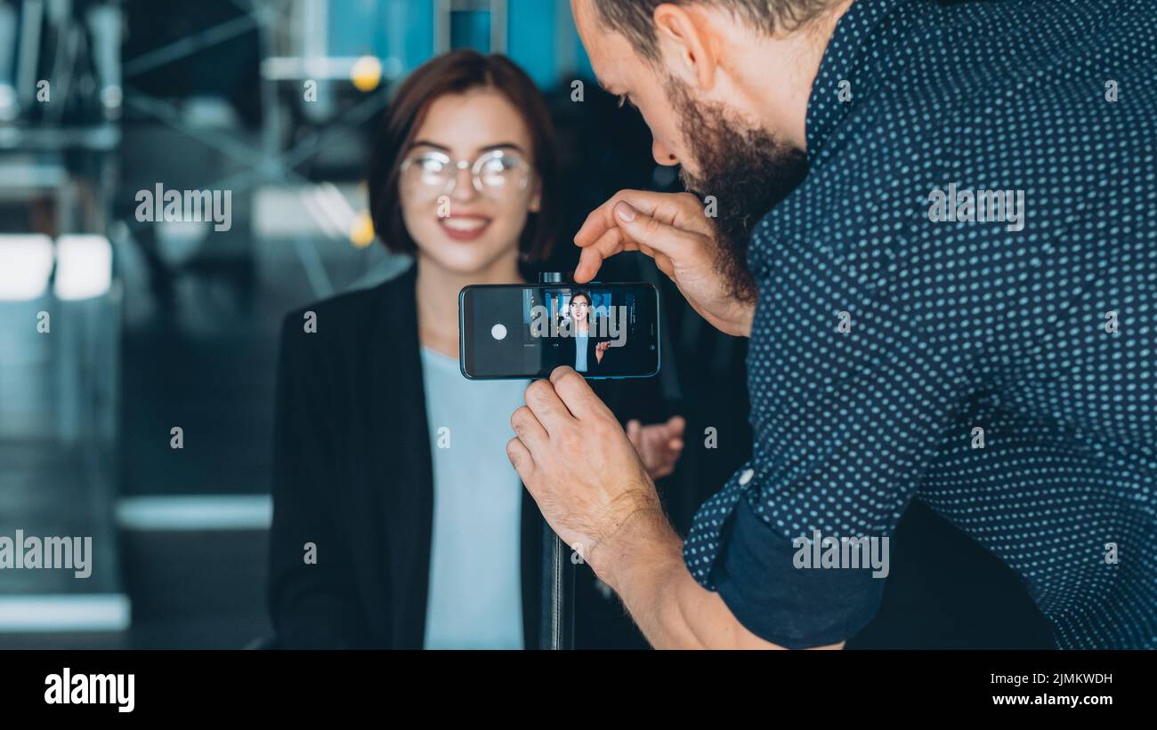 corporate vlog smart business woman interview Stock Photo