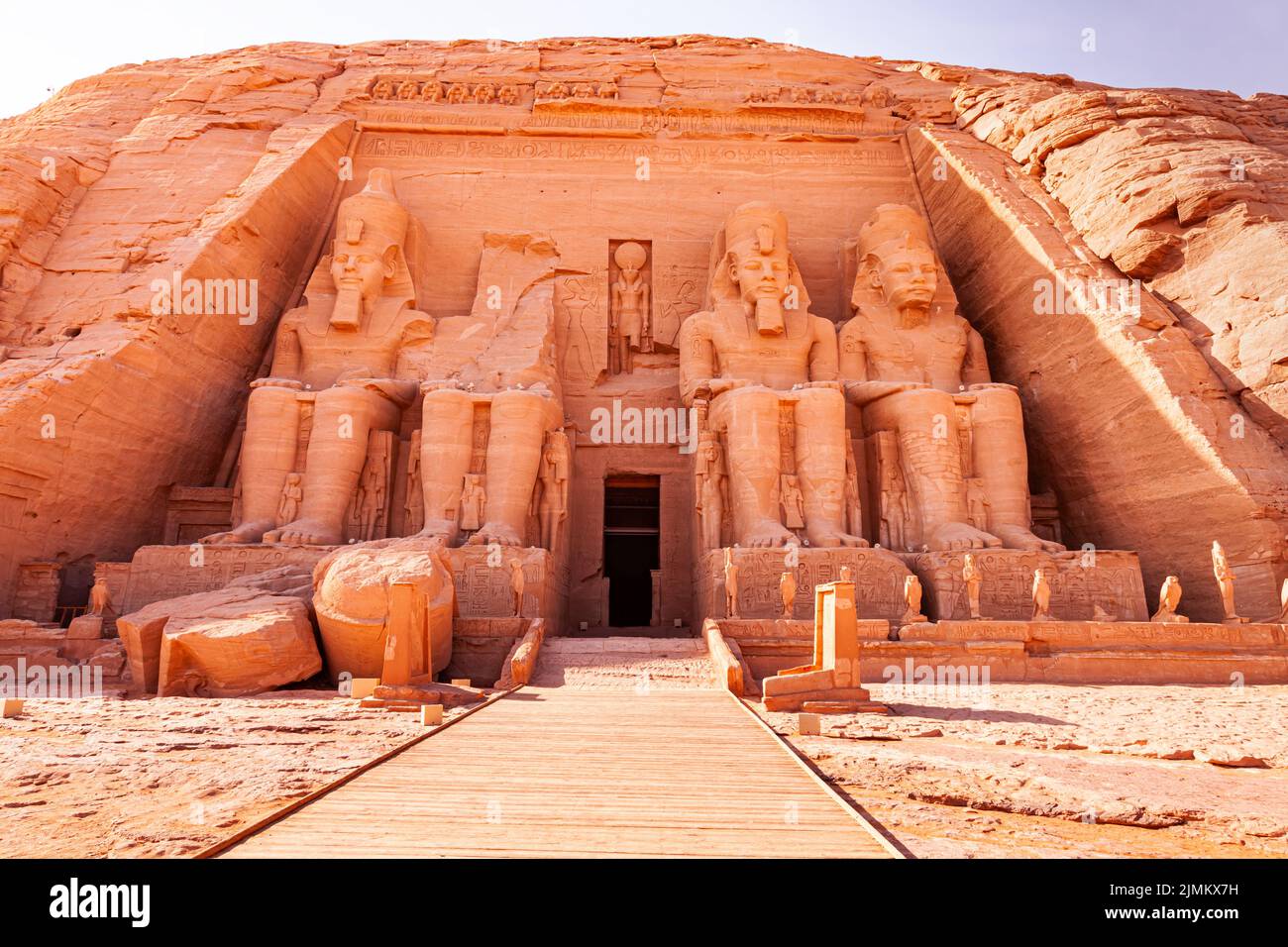 Statue of Seated Ramses II at the Great Ramses II Temple in Abu Simbel Village. Stock Photo