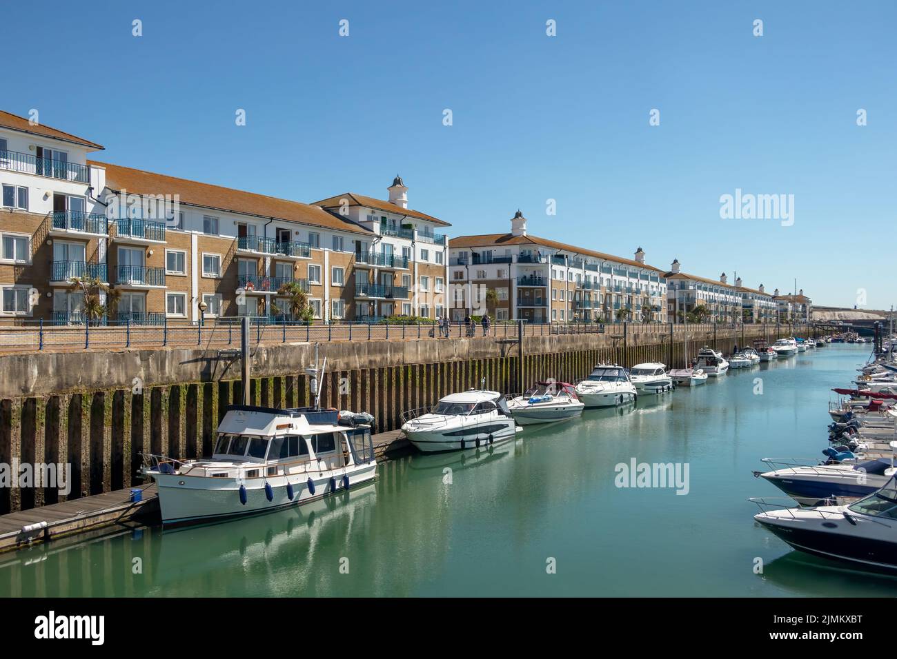 Brighton, East Sussex, UK - AUGUST 5, 2022 : View of the marina in Brighton on August 5, 2022. Unidentified people Stock Photo