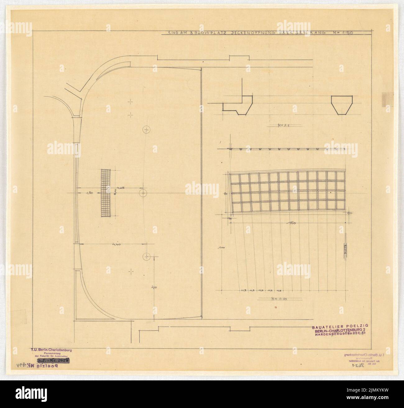 Poelzig Hans (1869-1936), Babylon Lichtpielhaus am Bülowplatz (Scheunenviertel), Berlin (November 26, 1928): Block 14, ceiling opening over rank 1:50. Pencil on transparent, 49.7 x 52.7 cm (including scan edges) Stock Photo