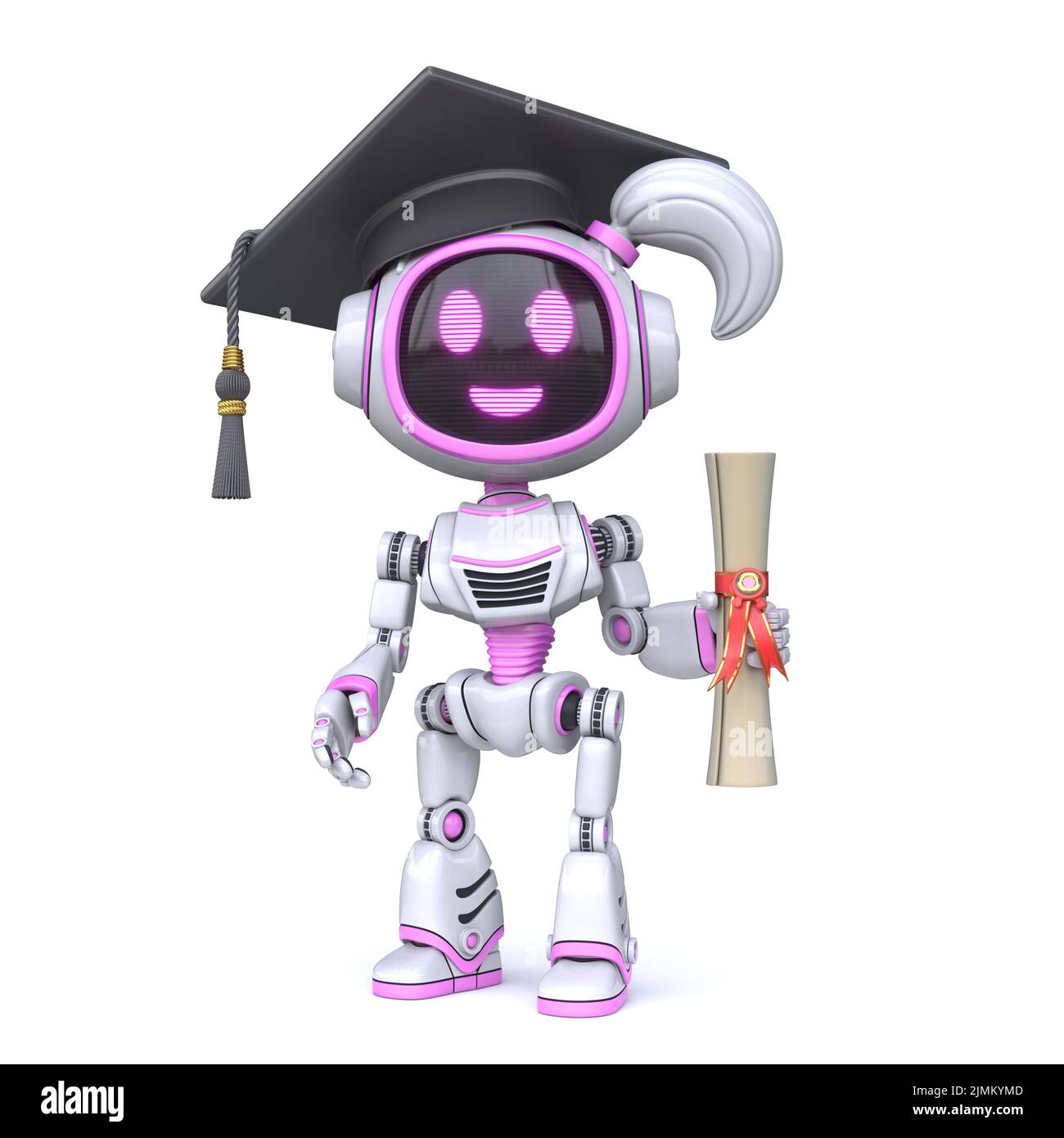 Cute pink girl robot graduate 3D Stock Photo - Alamy