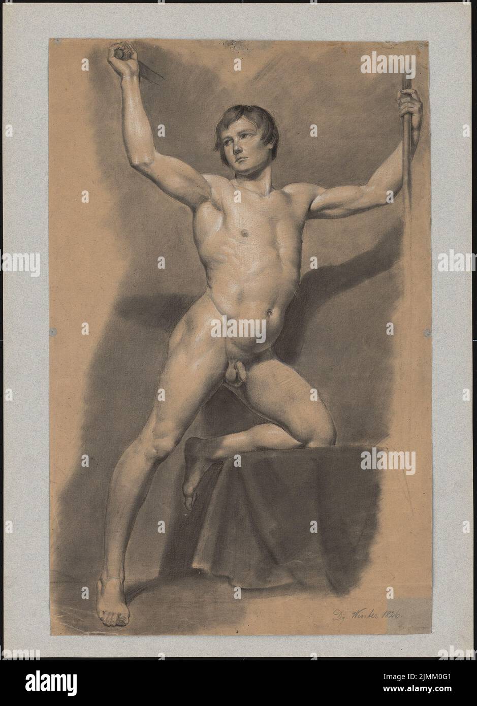 Daege Eduard (1805-1883), figure drawings (1826): Connection drawing. Coal on cardboard, 65.9 x 47.6 cm (including scan edges) Stock Photo