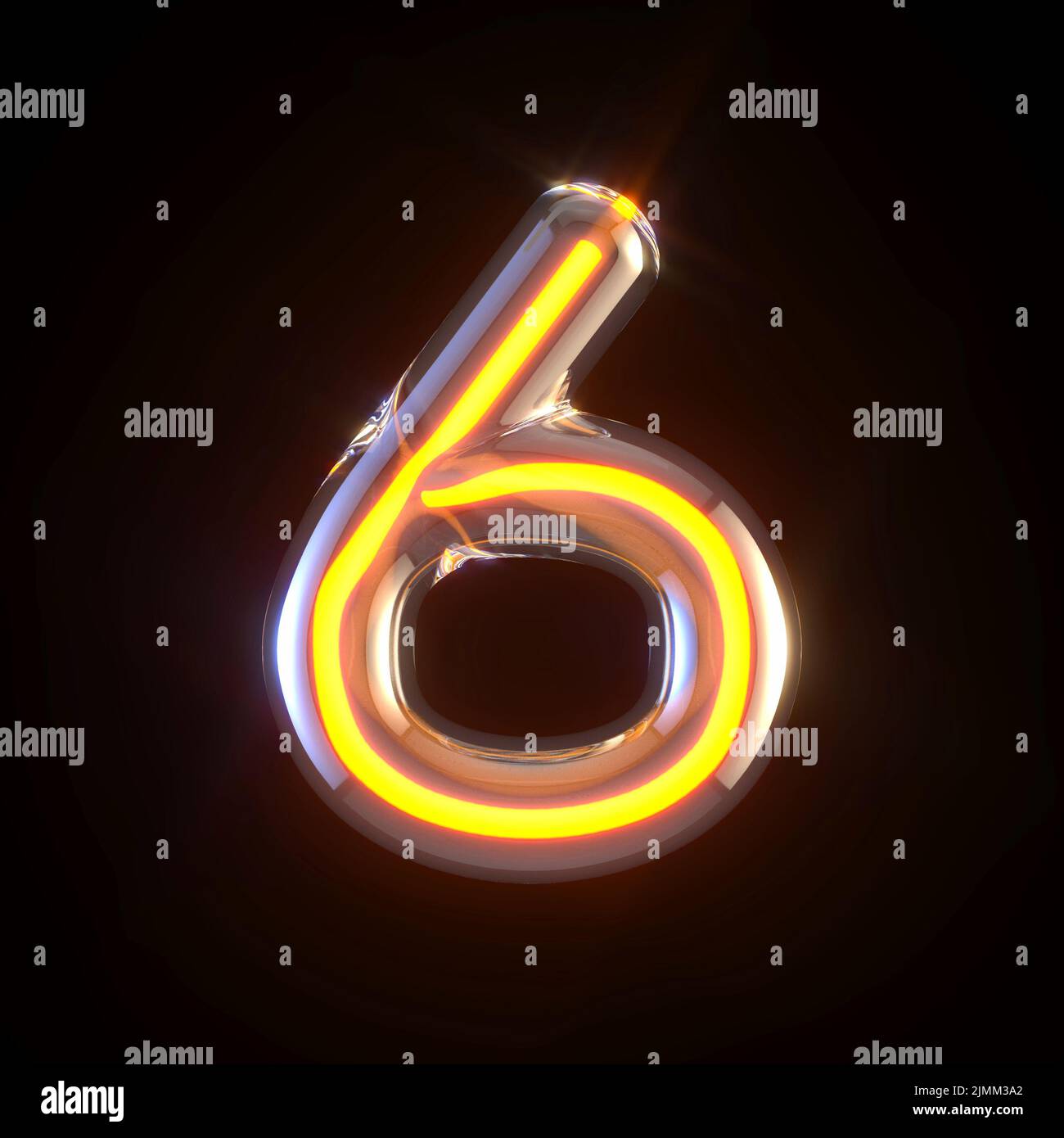 Glowing glass tube font Number 6 SIX 3D Stock Photo