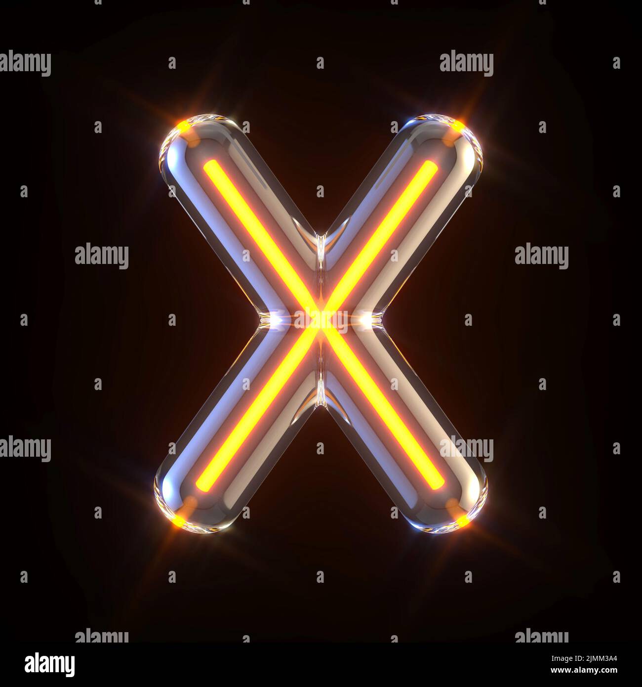 Glowing glass tube font Letter X 3D Stock Photo