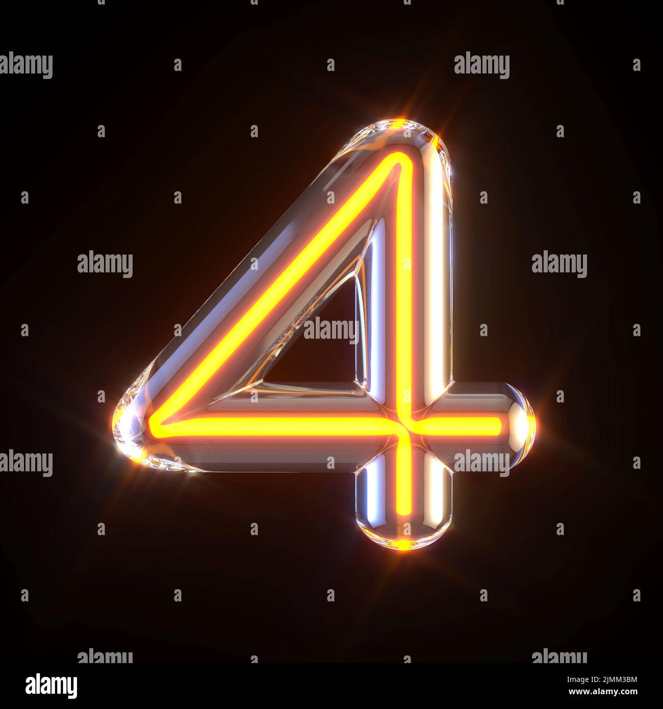 Glowing glass tube font Number 4 FOUR 3D Stock Photo