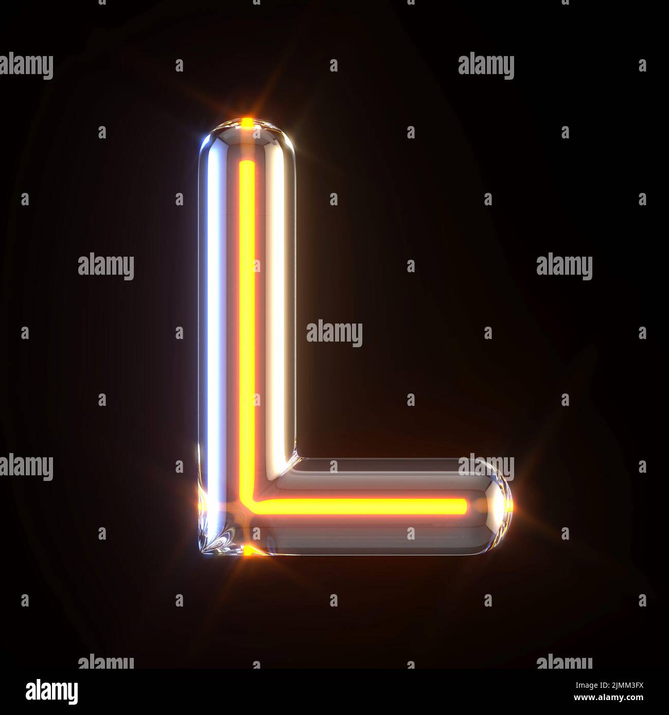 Glowing glass tube font Letter L 3D Stock Photo