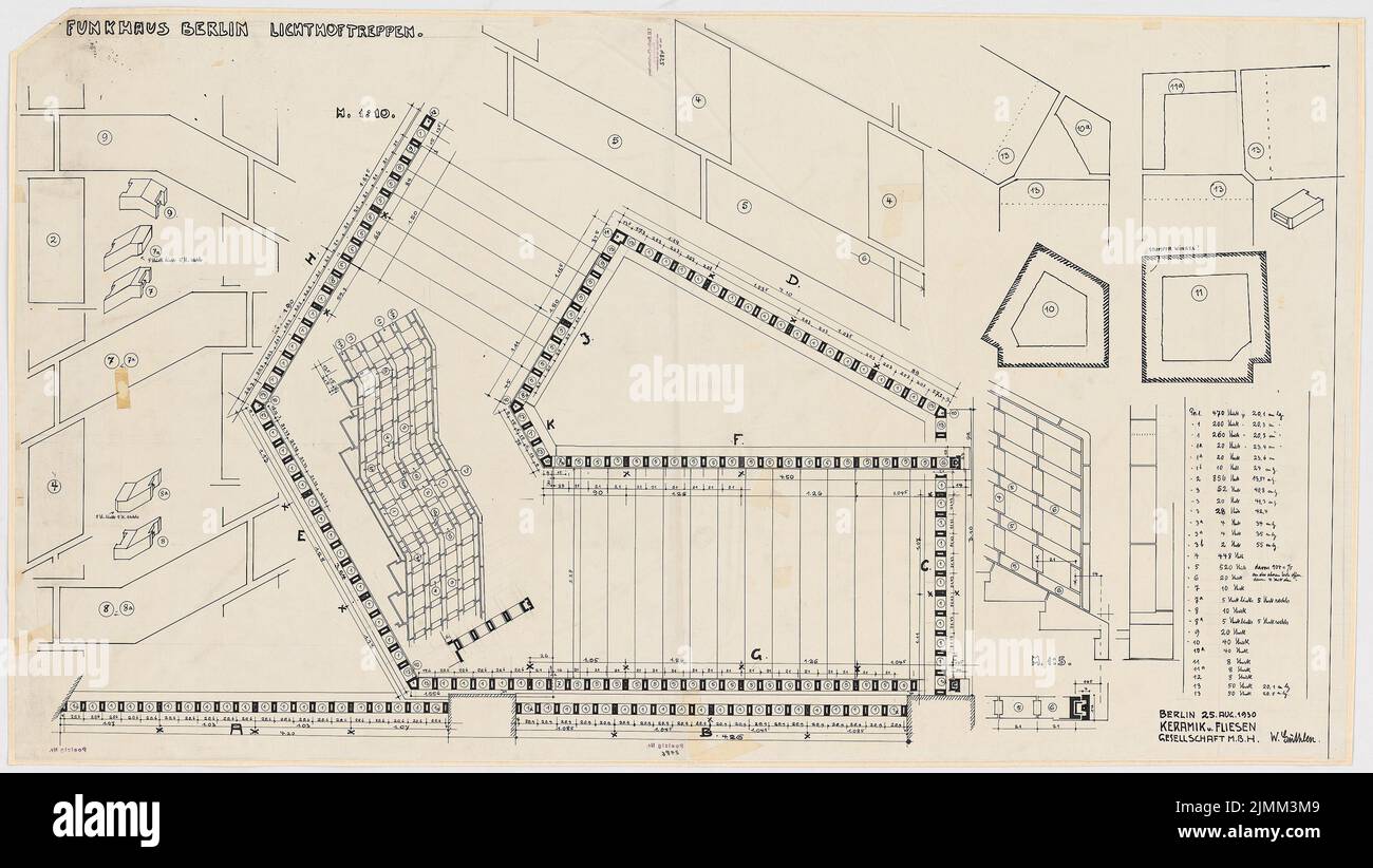 Poelzig Hans (1869-1936), House of Radio, Berlin: Execution project, Großer Lichtshof, Stairs, Tile Plan 1:10, 1: 5. Ink on transparent, 81.00 x 146.00 cm (including scan edge). Stock Photo