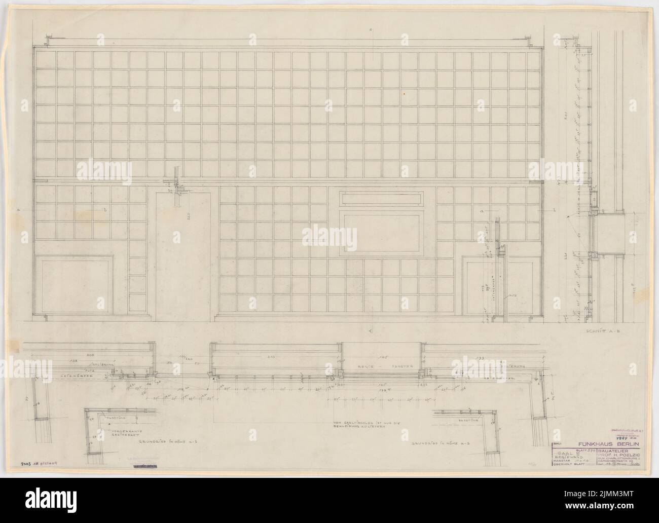 Poelzig Hans (1869-1936), House of Radio, Berlin (25.08.1930): Execution project, hall 6 Deutsche Welle, window wall, view 1:10. Pencil on transparent, 79.4 x 109.5 cm (including scan edges) Stock Photo