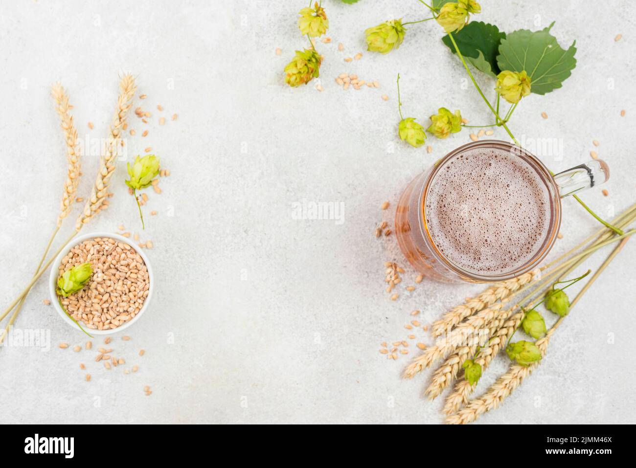 Flat lay beer wheat seeds Stock Photo