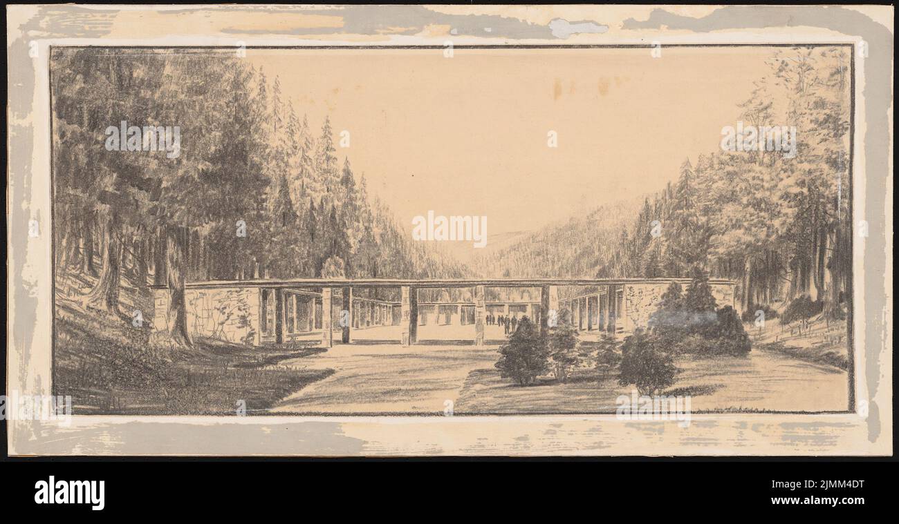 Poelzig Hans (1869-1936), Reichs-Ehrenhain, Bad Berka (1932): Perspective view of the collecting place at the entrance gate. Coal on transparent, 47.3 x 91.8 cm (including scan edges) Stock Photo