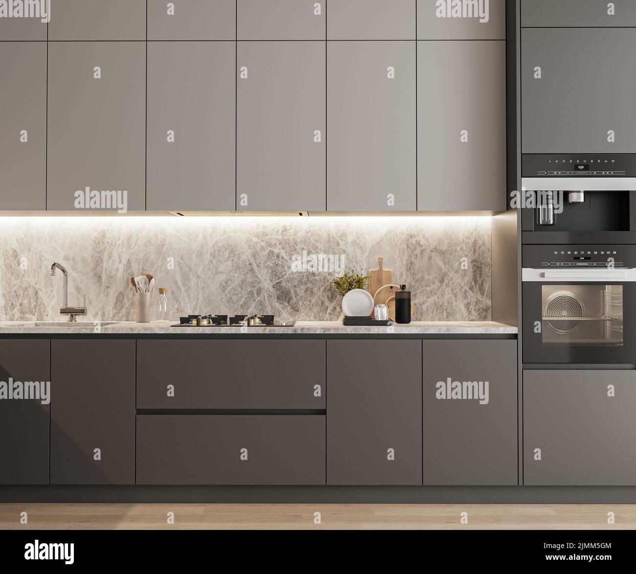 Modern luxury kitchen interior design, 3d rendering Stock Photo - Alamy