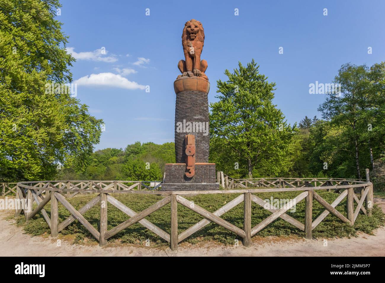 Lion statue on top of the Lemelerberg hill in Overijssel, Netherlands Stock Photo