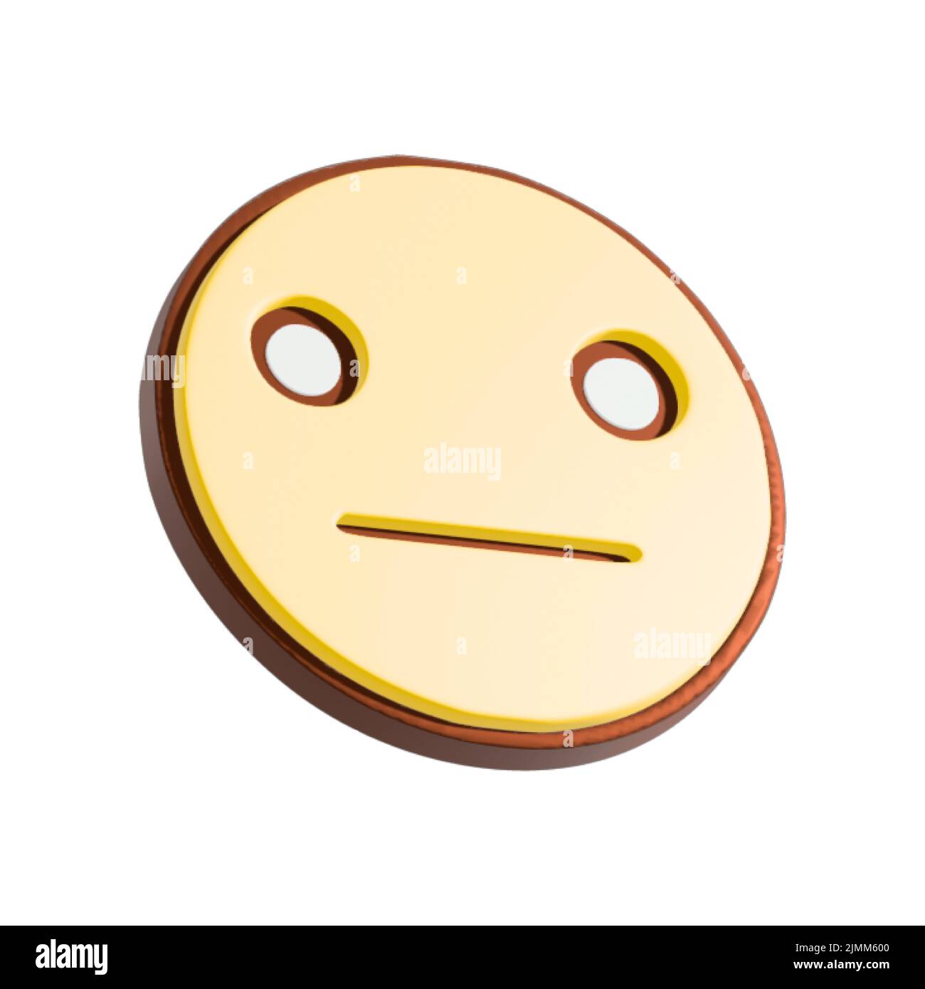 Emotionless face 3d illustration. Cartoon character isolated on white background. Stock Photo