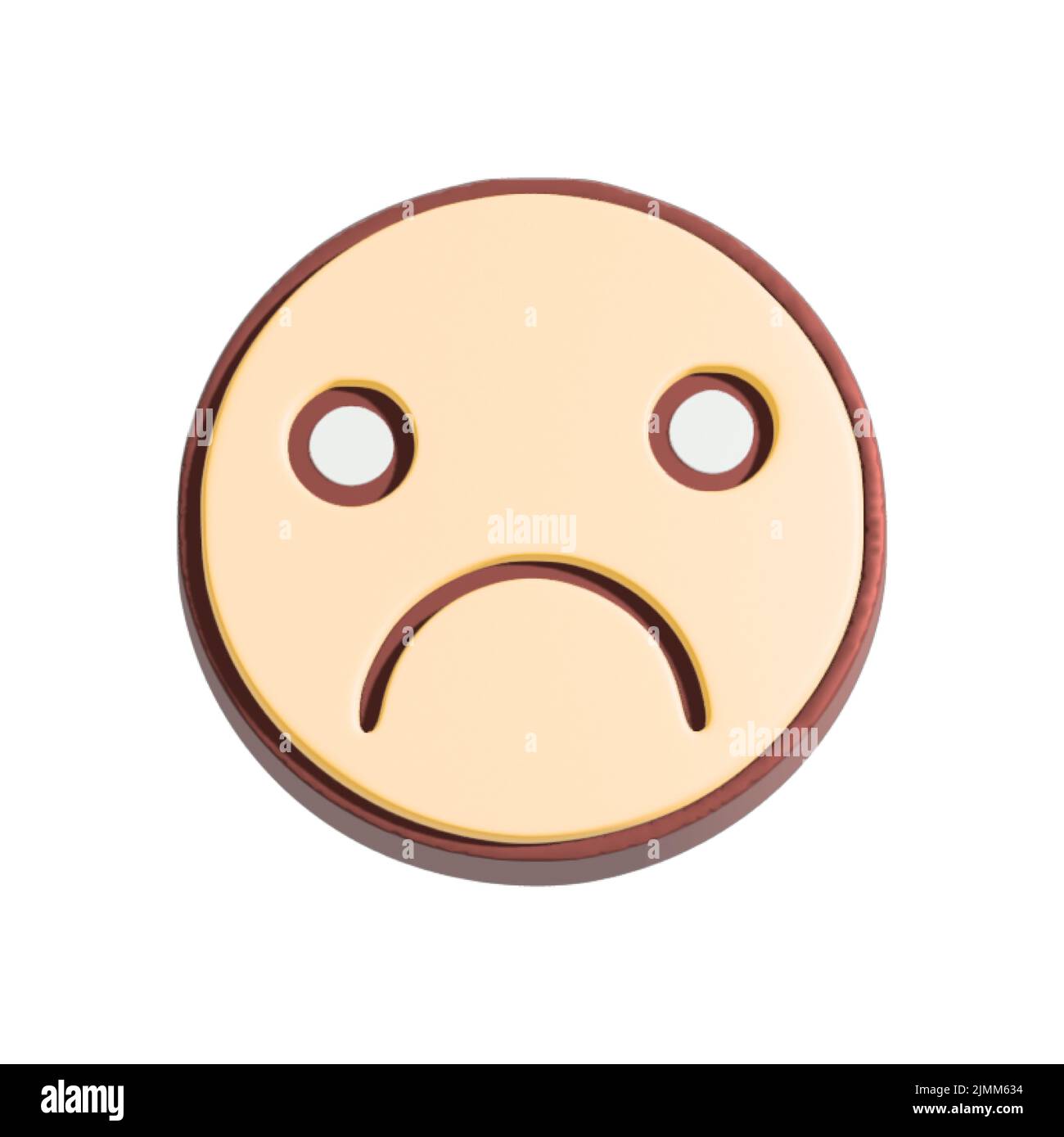 Sad face 3d illustration. Cartoon character isolated on white background. Stock Photo