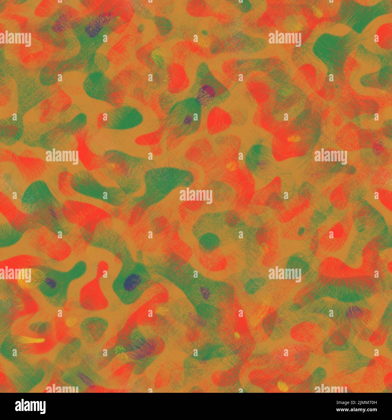 Orange and green camouflage pattern with animal fur effect. Seamless