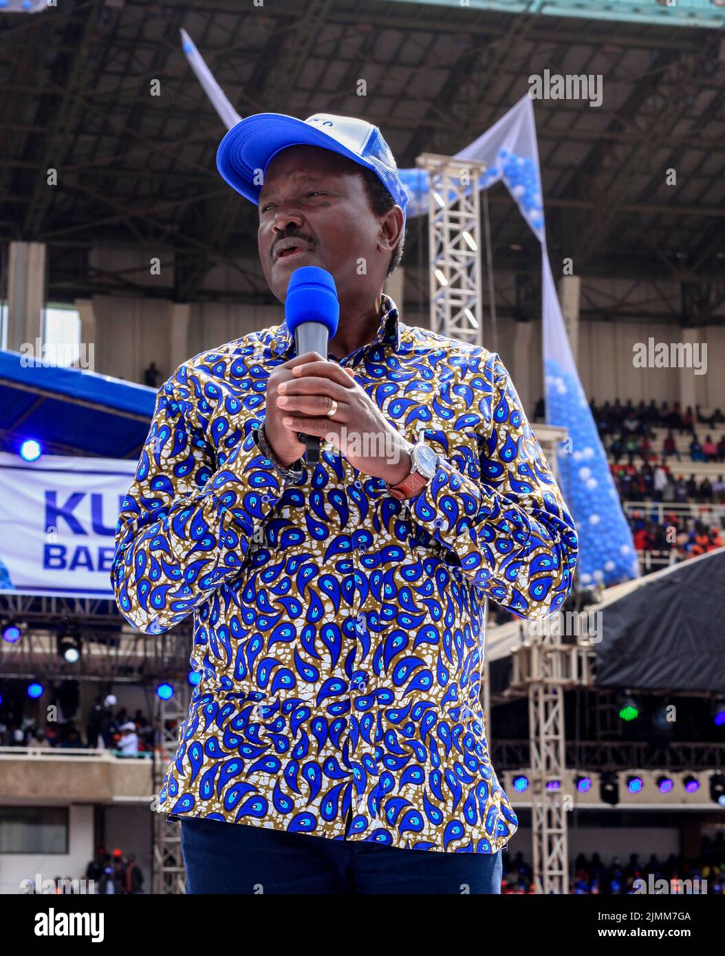 Nairobi, Kenya. 6th Aug, 2022. Former Deputy President and the party leader of the Wiper Democratic Movement Kalonzo Musyoka gives a speech during the Azimio la Umoja One Kenya final rally at Kasarani Stadium in Nairobi, Kenya. The Azimio La Umoja One Kenya Final Rally At Moi International Stadium-Kasarani. (Credit Image: © Donwilson Odhiambo/ZUMA Press Wire) Stock Photo