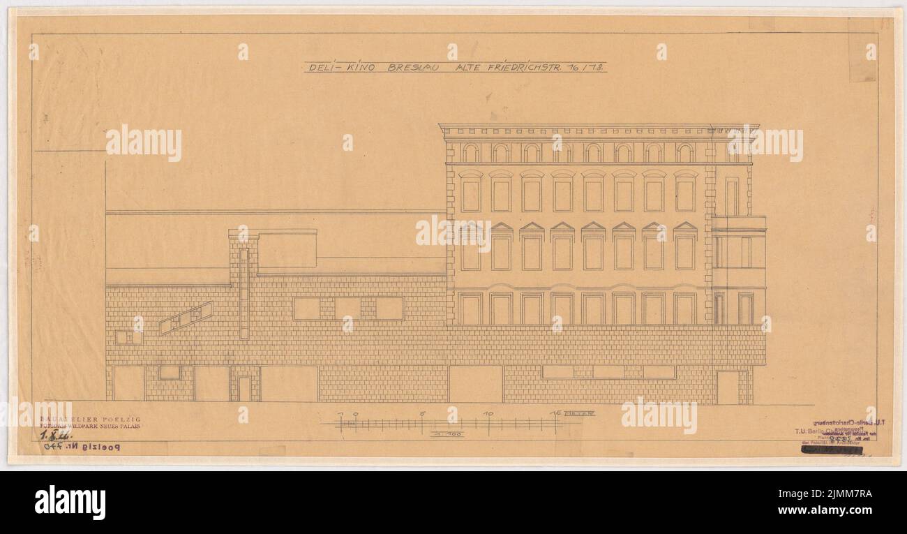 Poelzig Hans (1869-1936), Deli light games in Wroclaw (October 1, 1926): Facade, Riss 1: 100. Pencil on transparent, 34.7 x 66.8 cm (including scan edges) Stock Photo