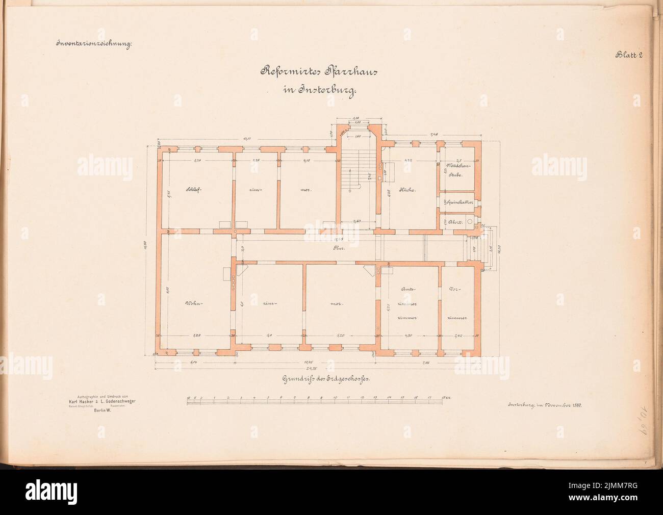 Unknown architect, Reformed rectory, Insterburg (approx. 1890): Plan content N.N. detected. Lithograph, 35.2 x 49.8 cm (including scan edges) Stock Photo