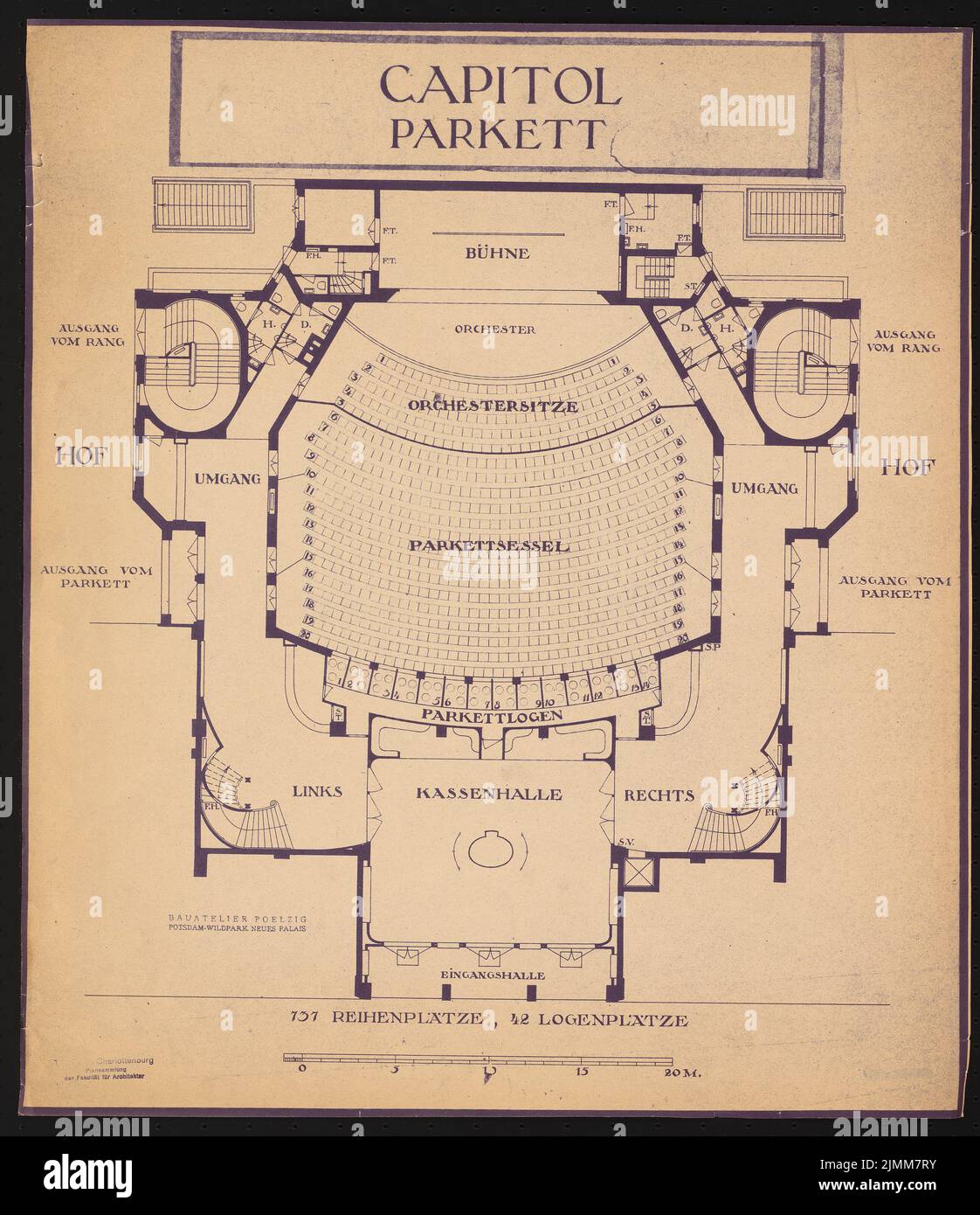 Poelzig Hans (1869-1936), Capitol light games at the Zoo, Berlin (1925): Floor plan parquet 1: 100 (from Inv.No. 3173). Material/technology N.N. Captured, 60.5 x 52.3 cm (including scan edges) Stock Photo