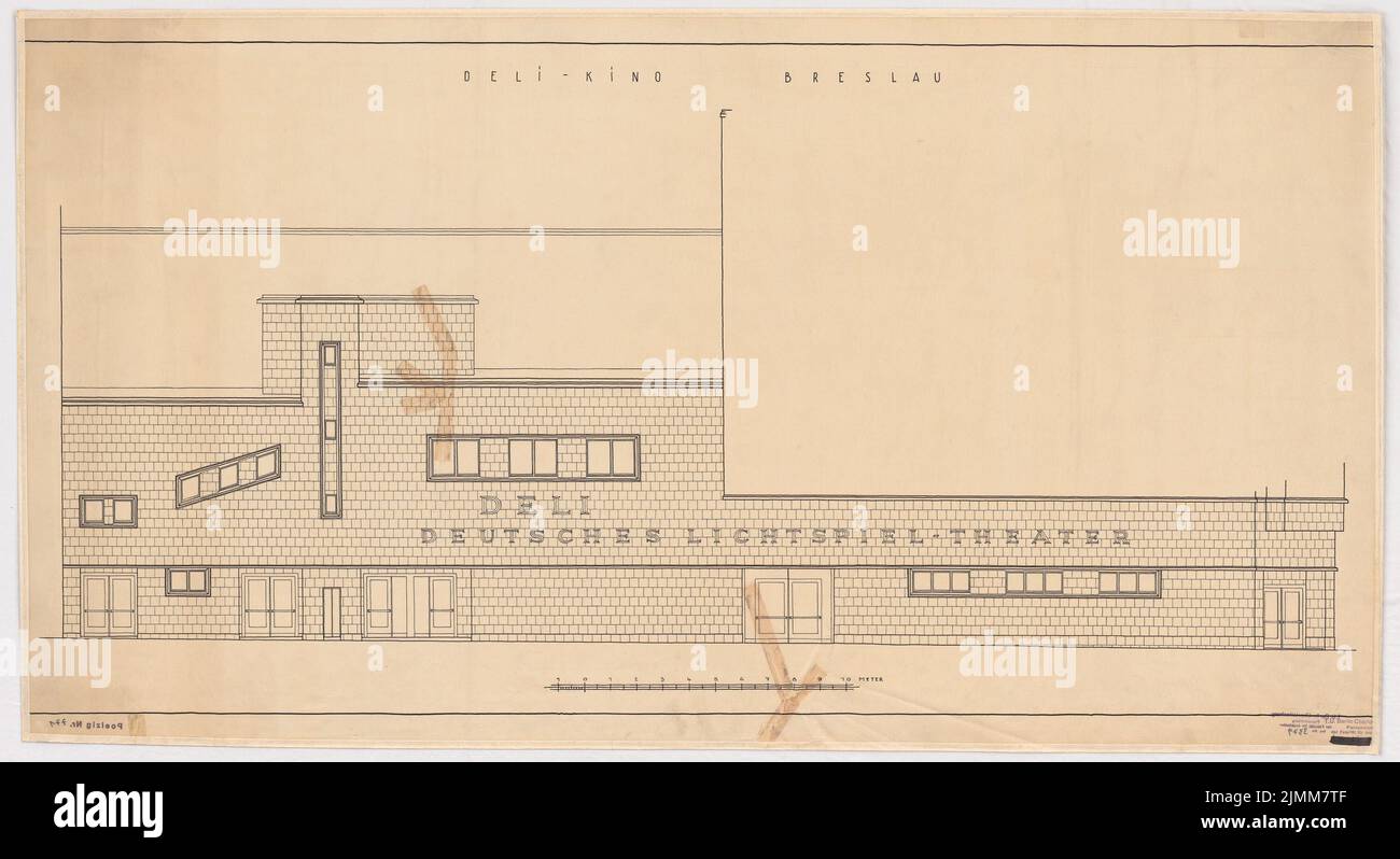 Poelzig Hans (1869-1936), Deli light games in Wroclaw (1926): Facade, scale bar. Ink on transparent, 58.1 x 106.7 cm (including scan edges) Stock Photo