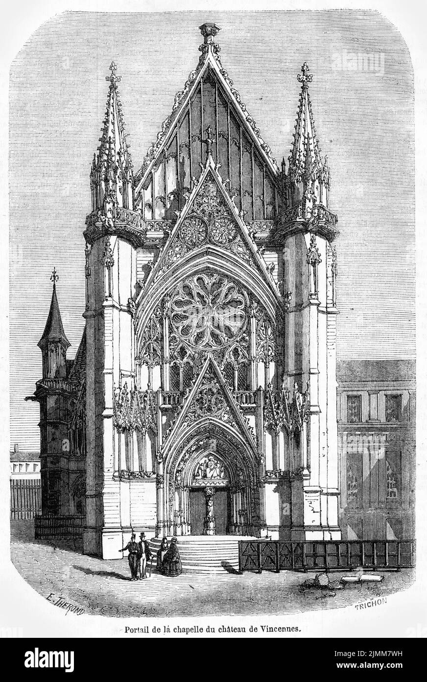 Engraving of the portal of the chapel of the chateau de vincennes Stock Photo