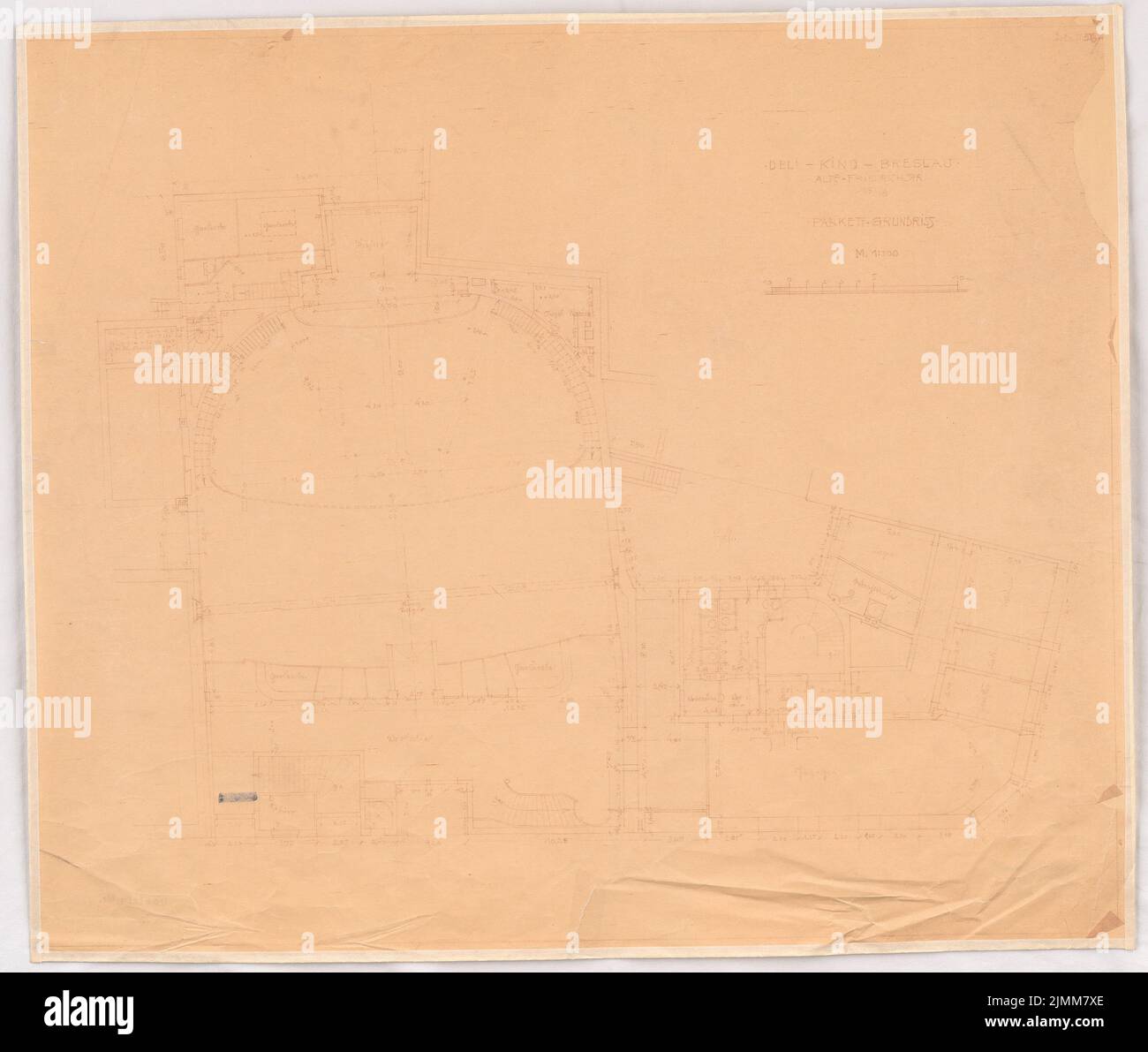 Poelzig Hans (1869-1936), Deli light games in Breslau (1926): Floor plan parquet 1: 100. Light break on paper, 57 x 67.3 cm (including scan edges) Stock Photo