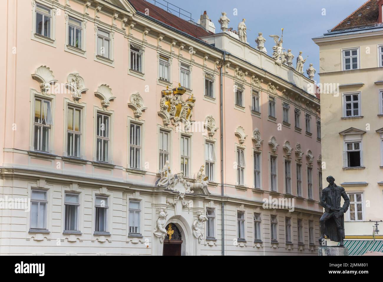 Lessing statue in front of baroque architecture in Vienna, Austria Stock Photo
