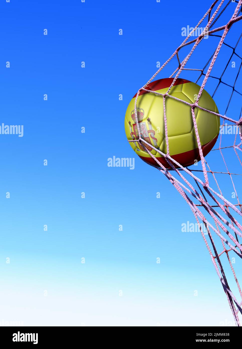 Spanish soccer ball in net Stock Photo Alamy