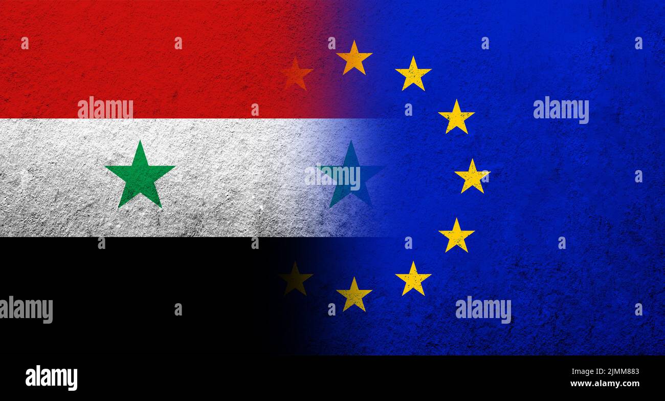 Flag of the European Union with The Syrian Arab Republic National flag. Grunge background Stock Photo