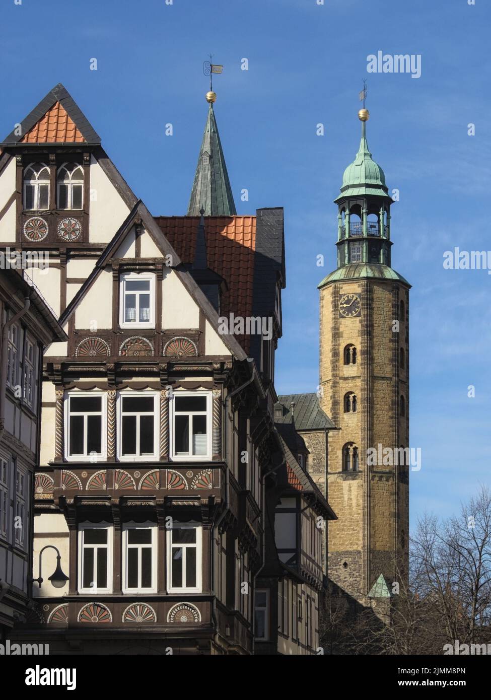 Goslar - Old town alley with Market Church St. Cosmas and Damian, Germany Stock Photo