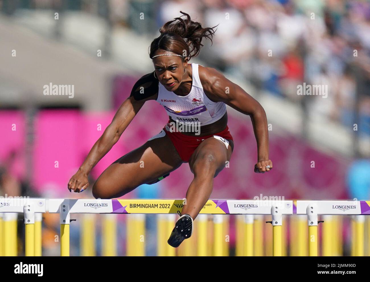 England's Cindy Sember during Women's 100m Hurdles - Final at Alexander Stadium on day ten of the 2022 Commonwealth Games in Birmingham. Picture date: Sunday August 7, 2022. Stock Photo