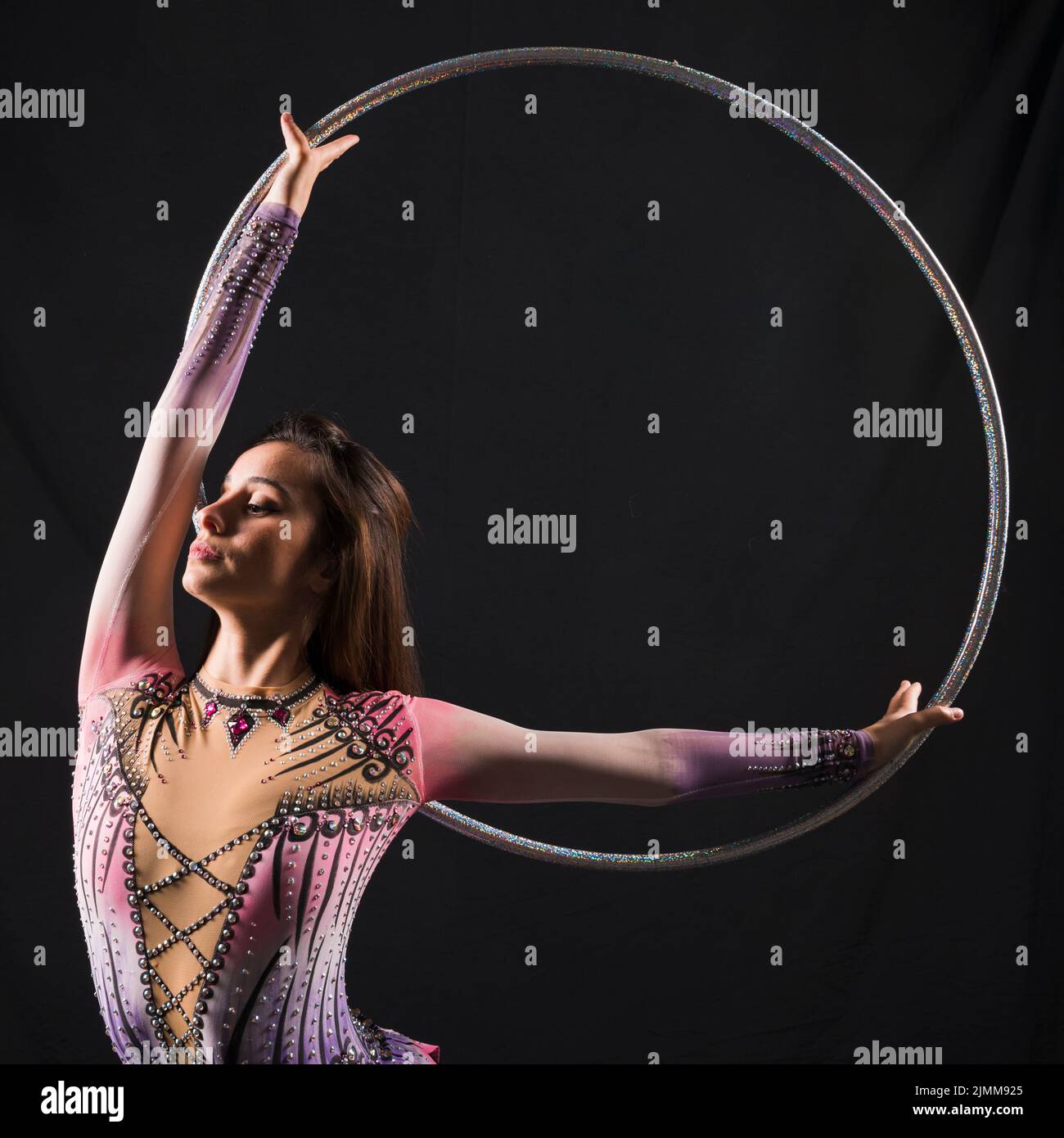Gymnast using hoop Stock Photo Alamy