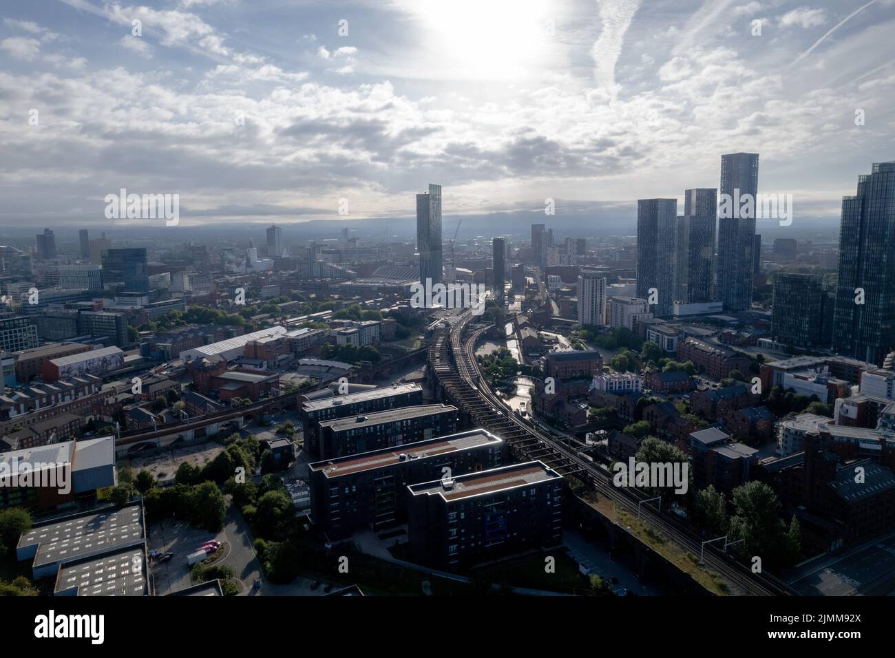 Manchester City Centre Drone Aerial View Above Building Work Skyline ...