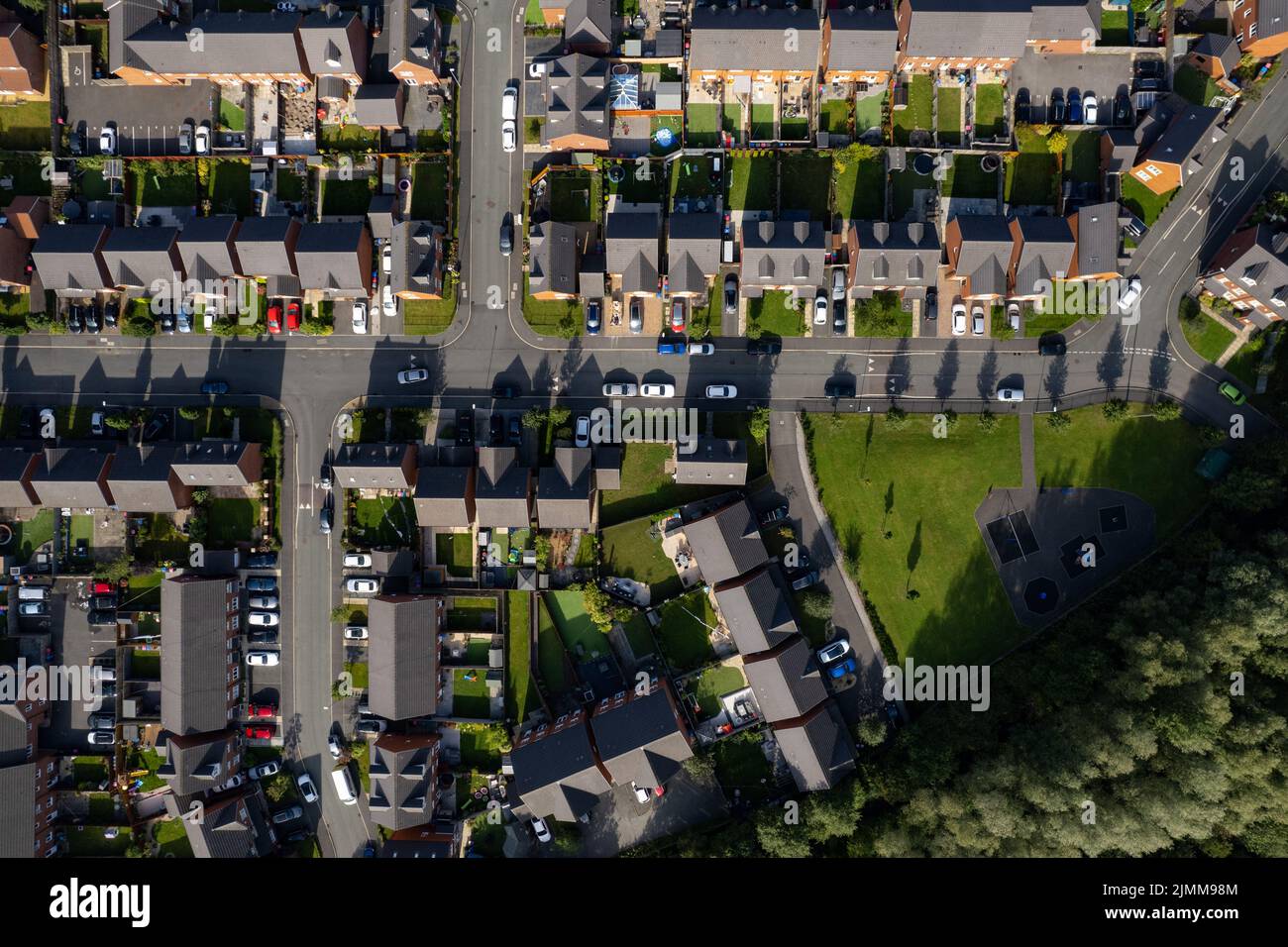 Aerial Houses Residential British England Drone Above View Summer Blue