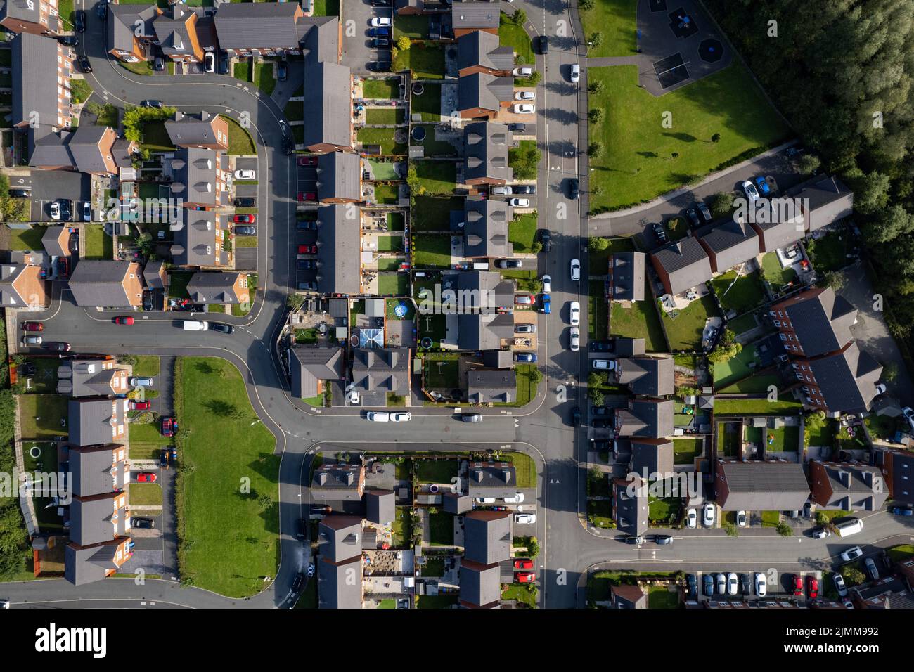 Aerial Houses Residential British England Drone Above View Summer Blue