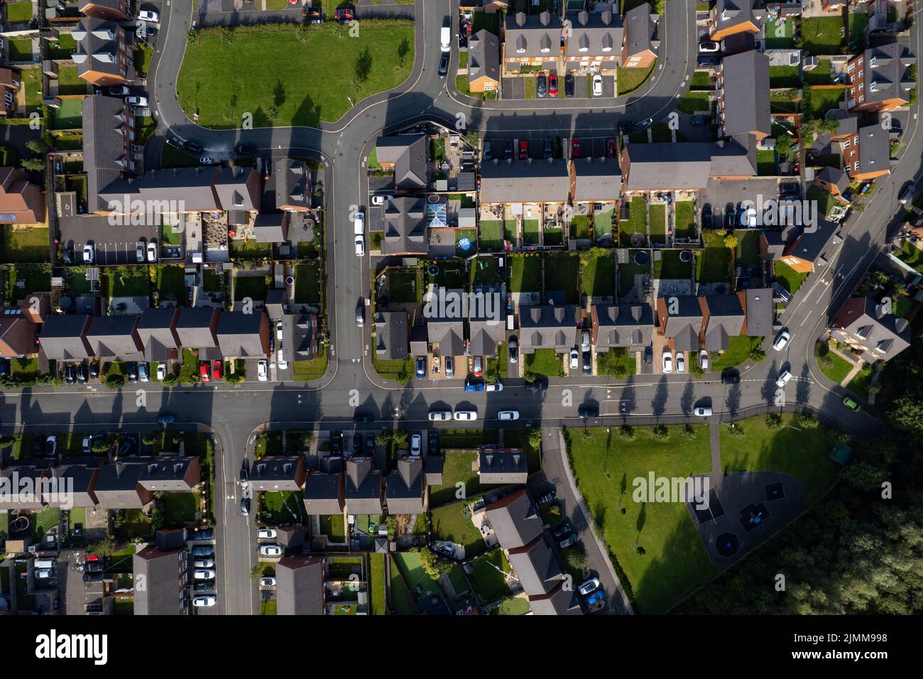 Aerial Houses Residential British England Drone Above View Summer Blue