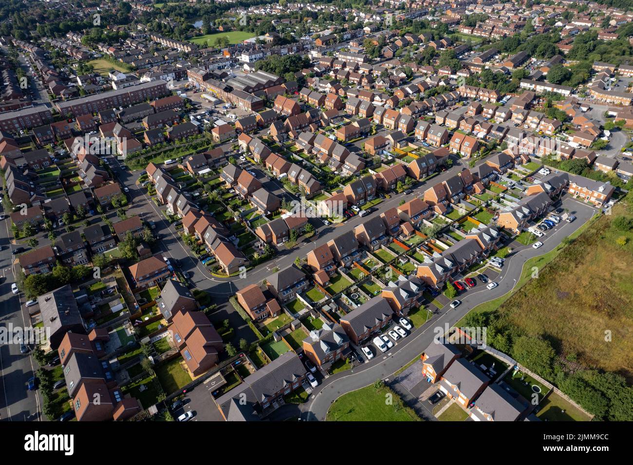 Aerial Houses Residential British England Drone Above View Summer Blue