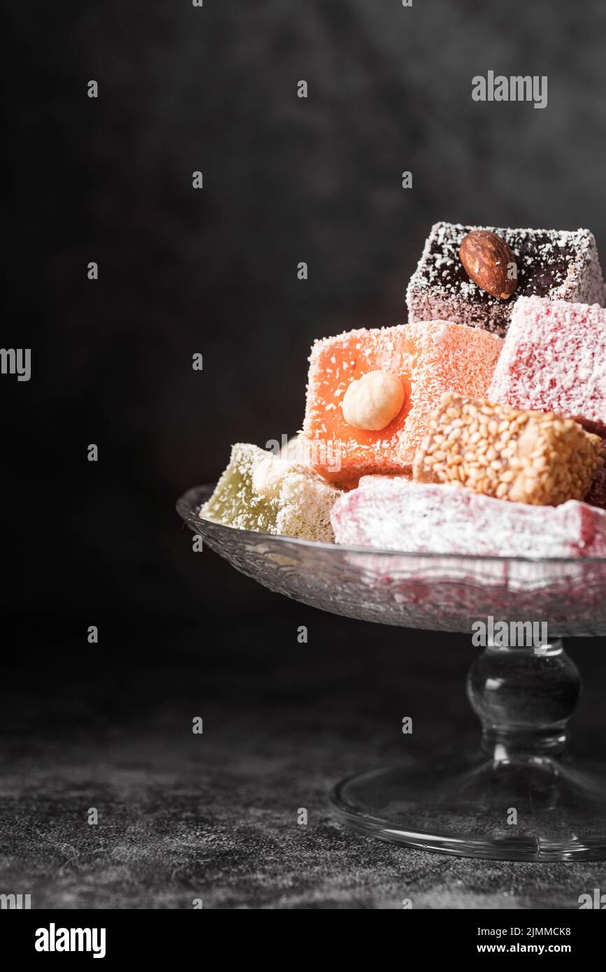 Close up assorted sortiments turkish delight Stock Photo