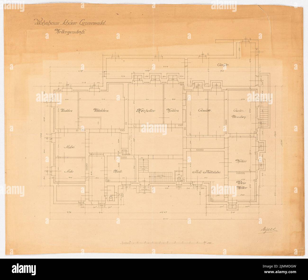 Messel Alfred (1853-1909), Villa Dr. Richard Schöne, Berlin-Grunewald. Project II (1907), floor plan 1:50, light break on paper, TU UB Plan collection inv. No. 13155 Stock Photo