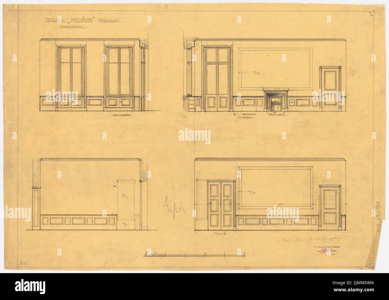 Messel Alfred (1853-1909), Villa Dr. Richard Schöne, Berlin-Grunewald (1907), wall views of the dining room 1:25, pencil on transparent, TU UB Plan collection inv. No. 13180 Stock Photo