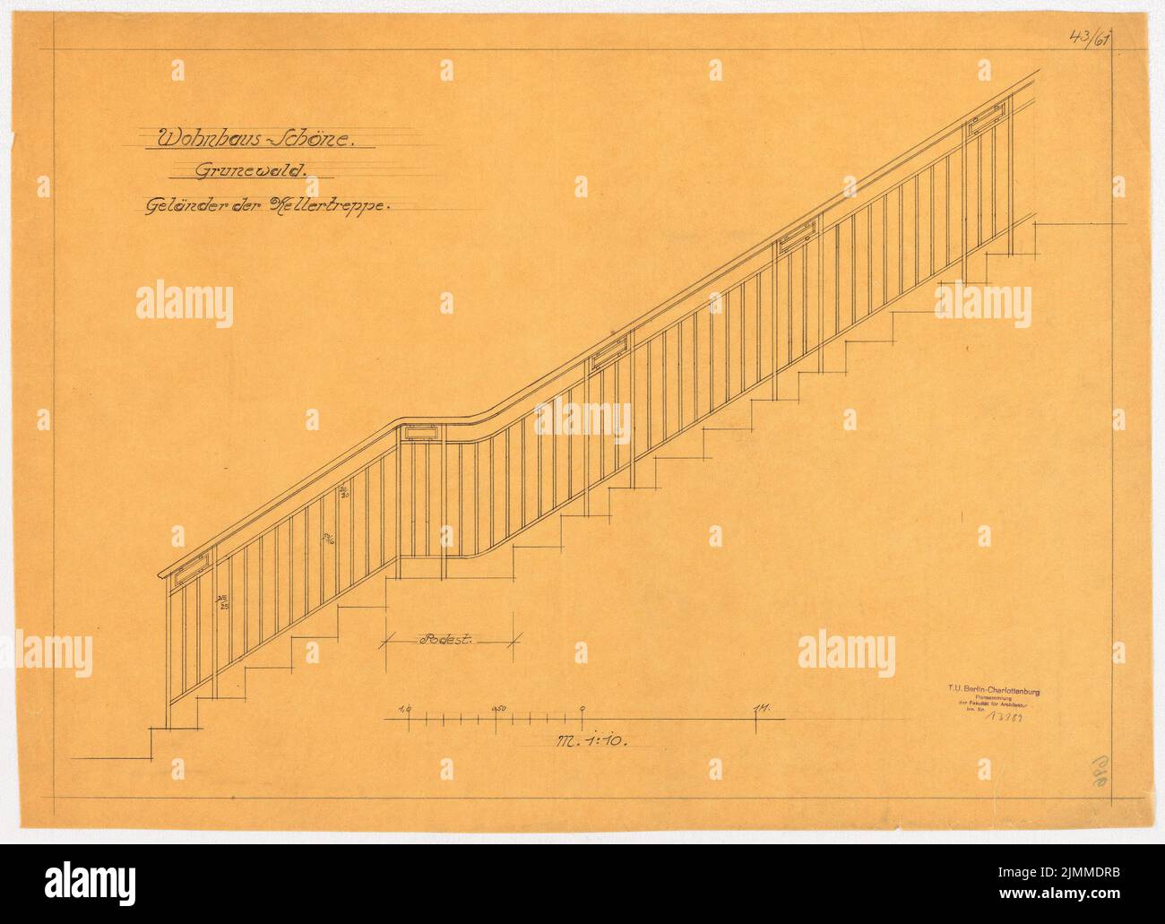 Messel Alfred (1853-1909), Villa Dr. Richard Schöne, Berlin-Grunewald (1907), railing basement stairs, 1:10, pencil on transparent, TU UB Plan collection inv. No. 13189 Stock Photo