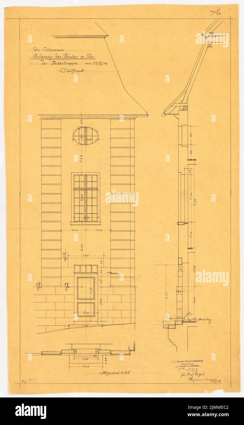 Messel Alfred (1853-1909), Villa Ostermann in Darmstadt. Project II (02/13/1908), south side facade detail, 1:25, pencil on transparent, TU UB Plan collection inv. No. 13337 Stock Photo